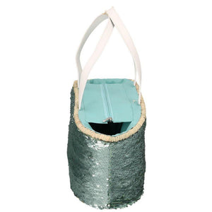 Borsa paglia con paillettes azzurro cm 47x18h23