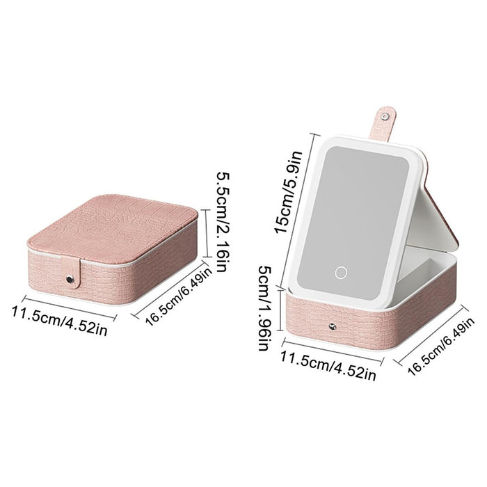 Trade Shop - Borsa Per Trucchi Con Specchio Illuminato Custodia Cosmetici Motivo A Coccodrillo Rosa -