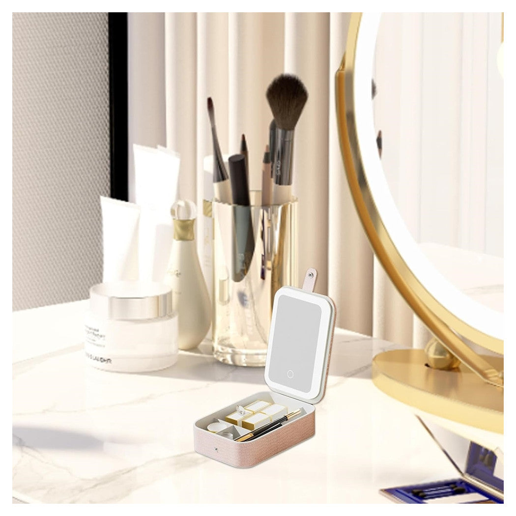 Trade Shop - Borsa Per Trucchi Con Specchio Illuminato Custodia Cosmetici Motivo A Coccodrillo Rosa -