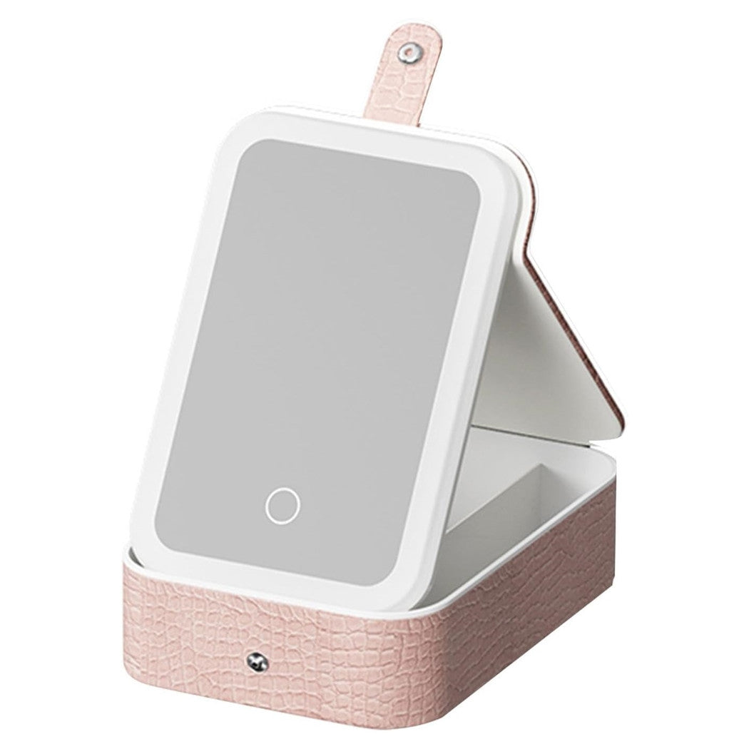 Trade Shop - Borsa Per Trucchi Con Specchio Illuminato Custodia Cosmetici Motivo A Coccodrillo Rosa -