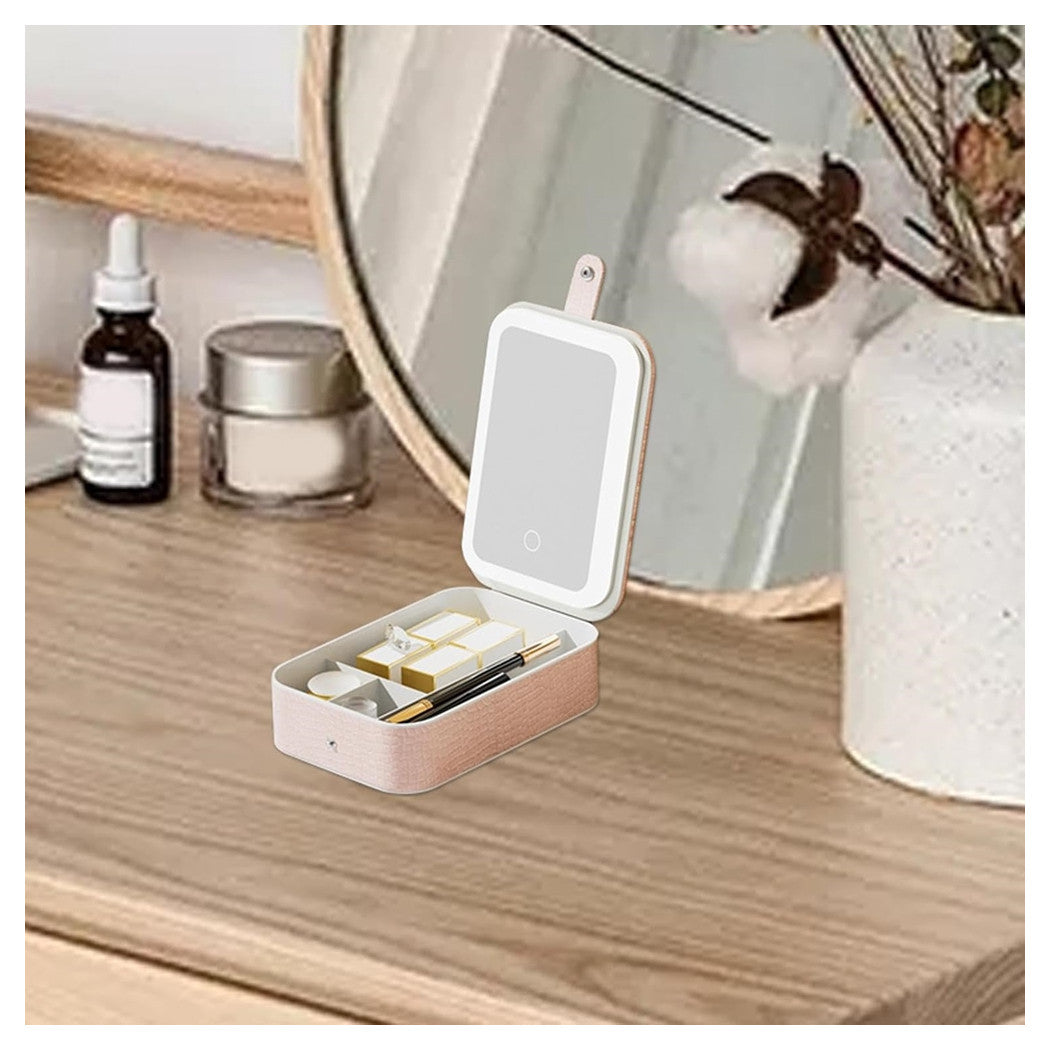 Trade Shop - Borsa Per Trucchi Con Specchio Illuminato Custodia Cosmetici Motivo A Coccodrillo Rosa -