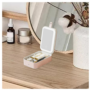 Trade Shop - Borsa Per Trucchi Con Specchio Illuminato Custodia Cosmetici Motivo A Coccodrillo Rosa -