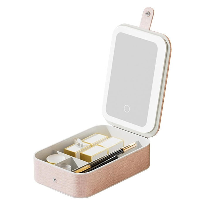 Trade Shop - Borsa Per Trucchi Con Specchio Illuminato Custodia Cosmetici Motivo A Coccodrillo Rosa -