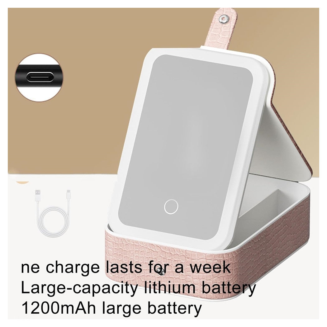 Trade Shop - Borsa Per Trucchi Con Specchio Illuminato Custodia Cosmetici Motivo A Coccodrillo Rosa -