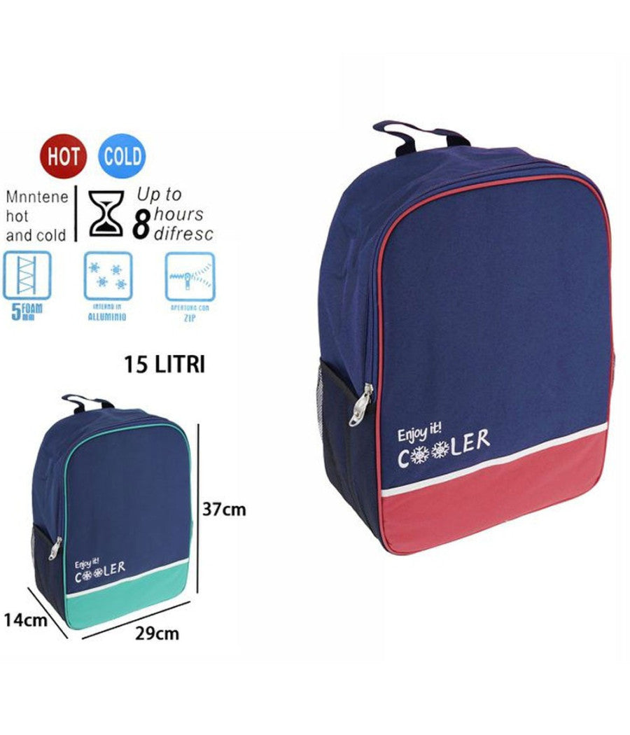 Borsa Termica 15 Litri Frigo Zaino Blu Spiaggia Mare Escursione Pic Nic 8 Ore         