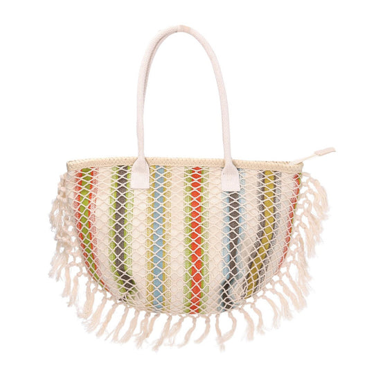 Borsa tessuto righe arancioni con nappecm 40x13h32/50