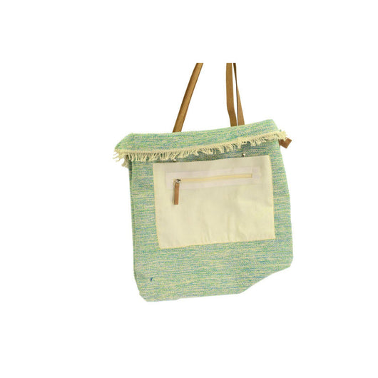 Borsa tessuto verde azzurro con manici noce cm 48h50/70x1