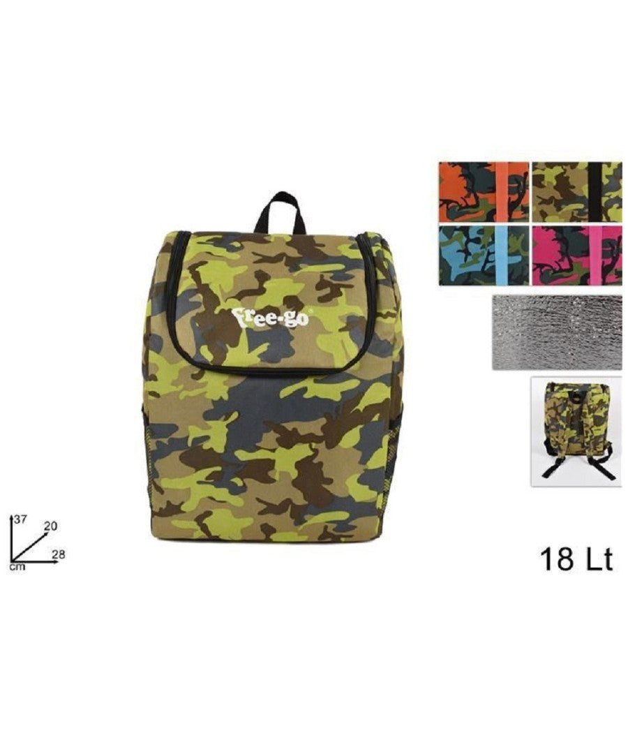 Borsa Zaino Termico Frigo Caldo Freddo Viaggi Mare 18 Lt Mimetico In 4 Colori         