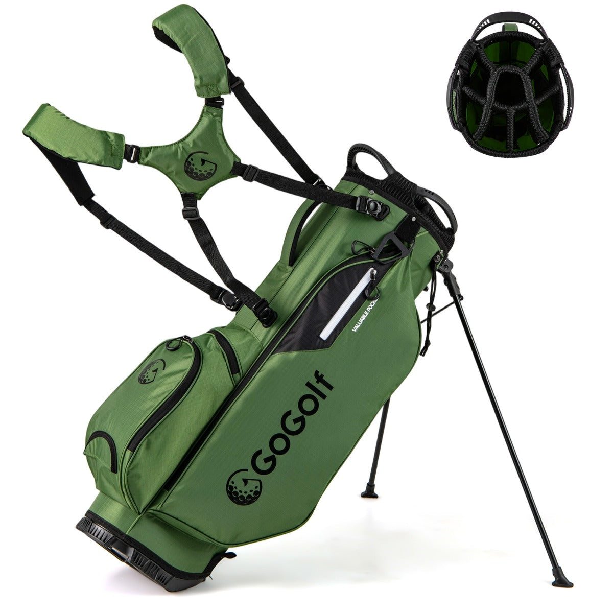Borsa da golf leggera con divisori superiori a 8 vie e 5 tasche con cerniera, Borsa da golf con tracolla regolabile a doppia spalla Verde-Golf
