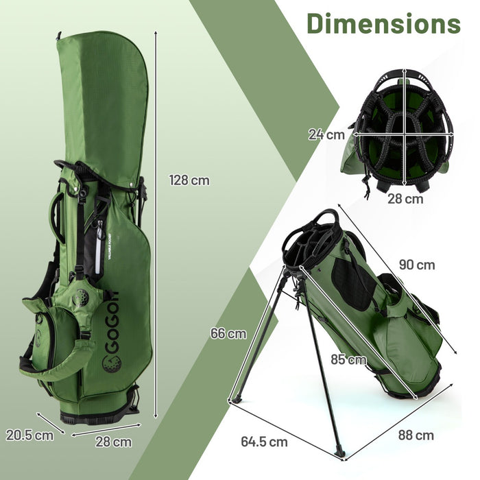 Borsa da golf leggera con divisori superiori a 8 vie e 5 tasche con cerniera, Borsa da golf con tracolla regolabile a doppia spalla Verde-Golf