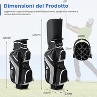 Borsa da golf tracolla e cappuccio antipioggia per uomo e donna, Borsa da golf con divisori superiori a 14 vie 9 tasche Grigio-Golf