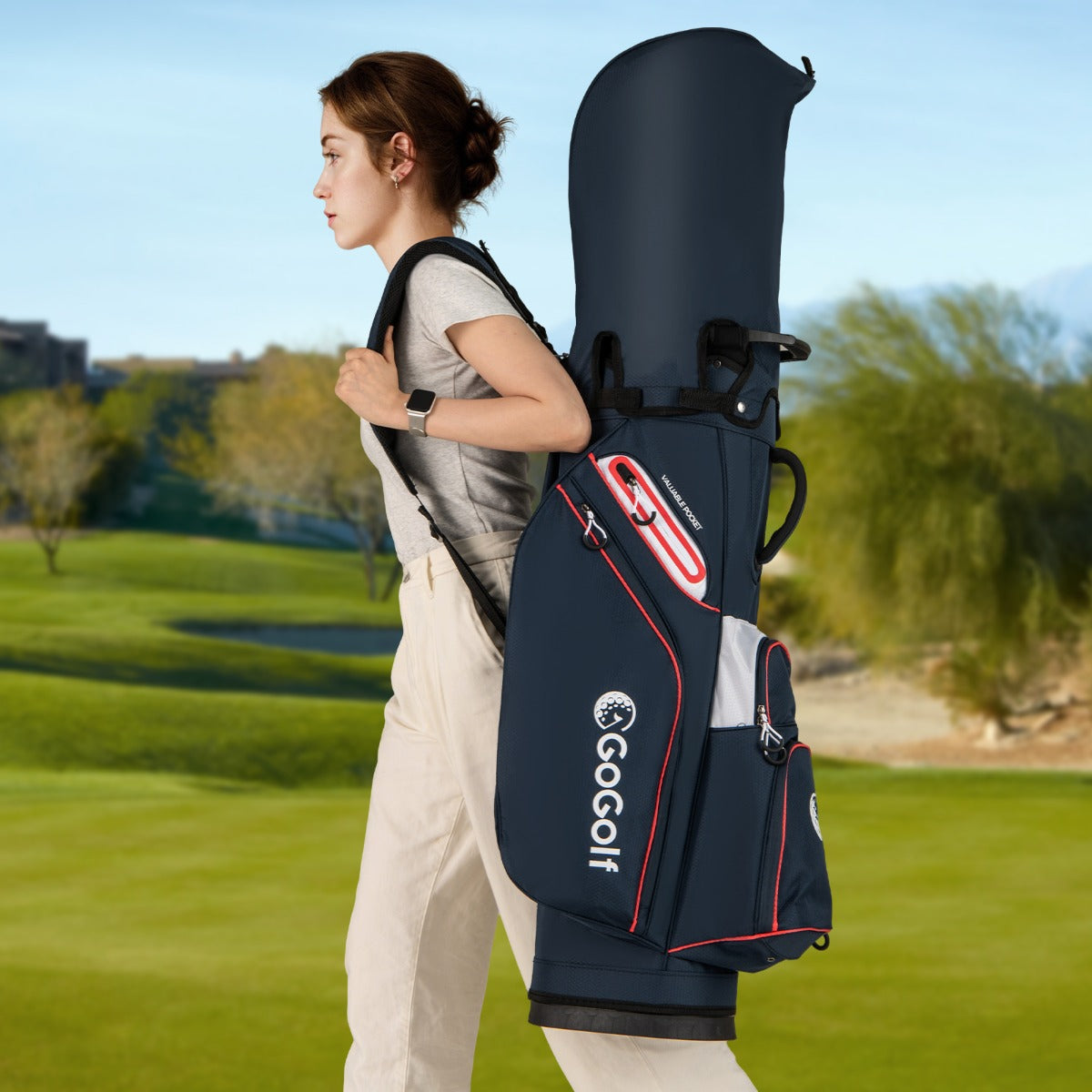 Organizzatore portatile per mazze da golf con tasca frigo per uomo e donna, Borsa da golf per carrello con 14 scomparti Blu Scuro-Golf