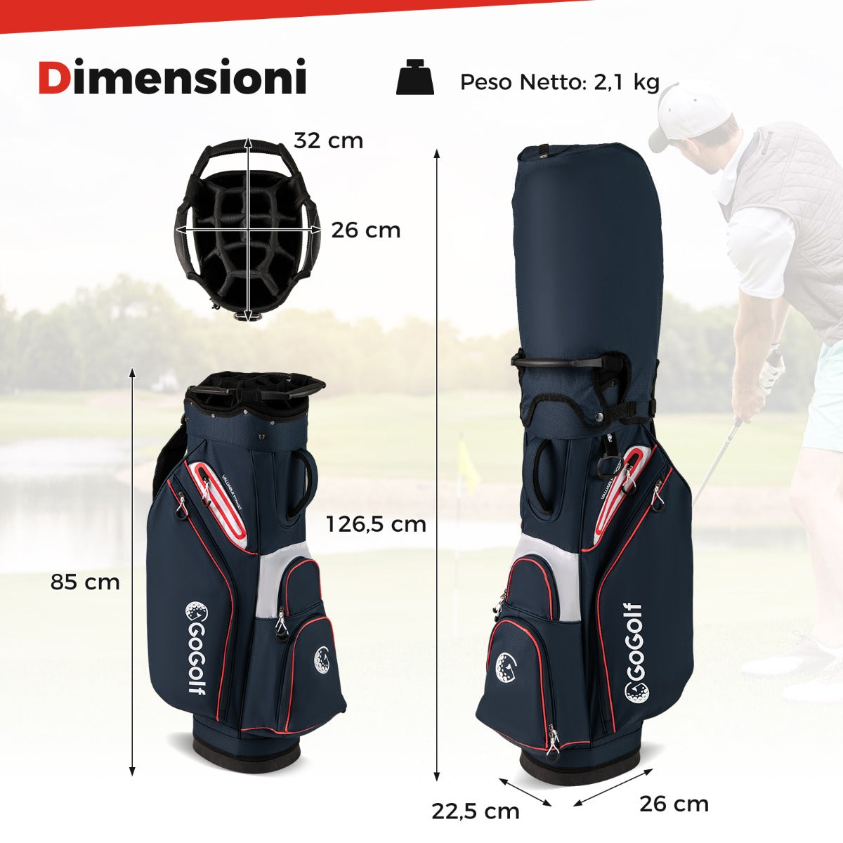 Organizzatore portatile per mazze da golf con tasca frigo per uomo e donna, Borsa da golf per carrello con 14 scomparti Blu Scuro-Golf