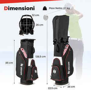 Organizzatore portatile per mazze da golf con tasca frigo per uomo e donna, Borsa da golf per carrello con 14 scomparti Nero-Golf