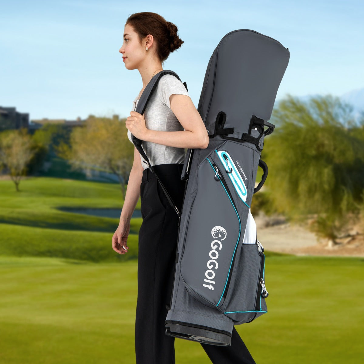 Organizzatore portatile per mazze da golf con tasca frigo per uomo e donna, Borsa da golf per carrello con 14 scomparti Grigio-Golf