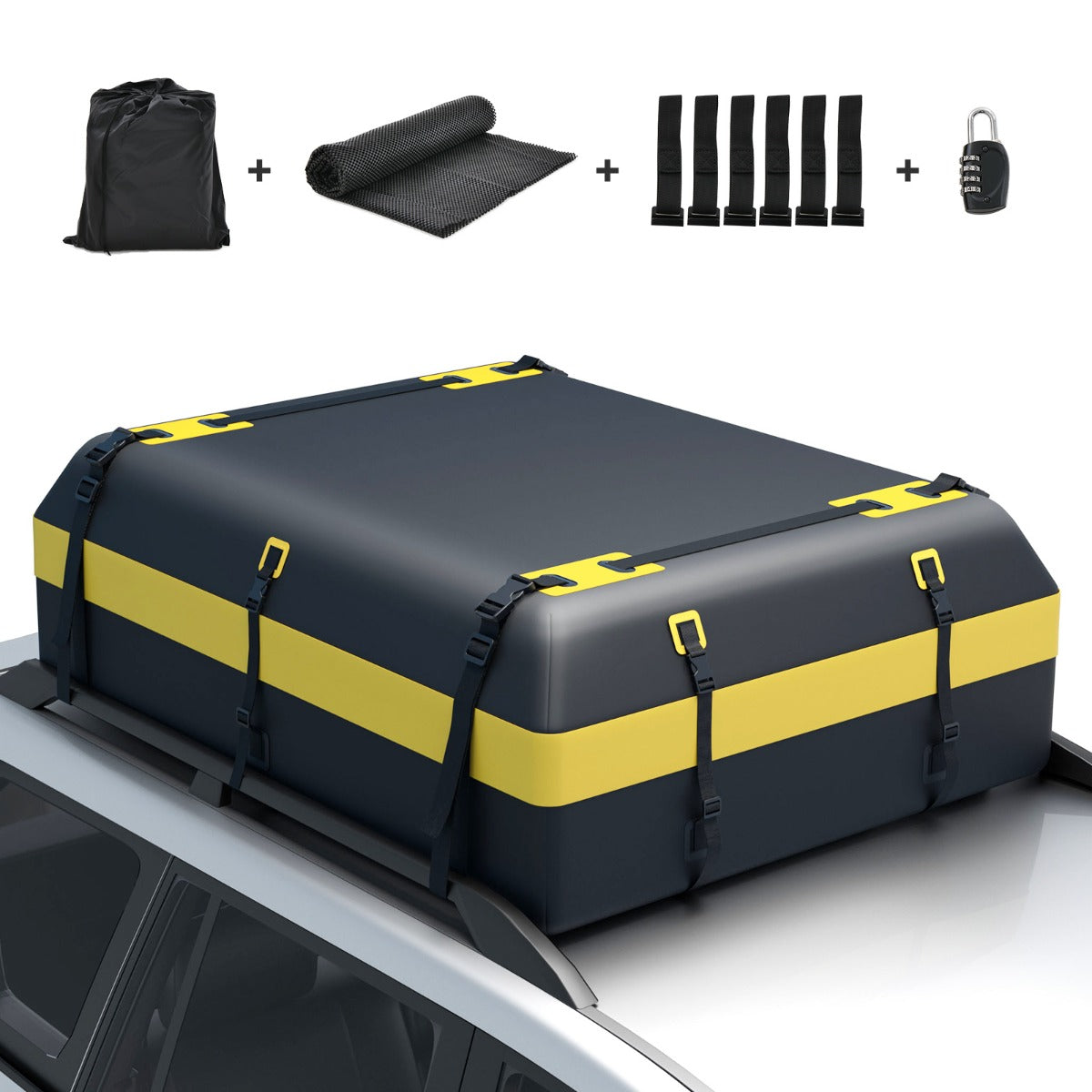Borsa da tetto impermeabile per portapacchi auto, Box da tetto per bagagli da 0,6m3 per tutti i veicoli Giallo-Accessori per veicoli