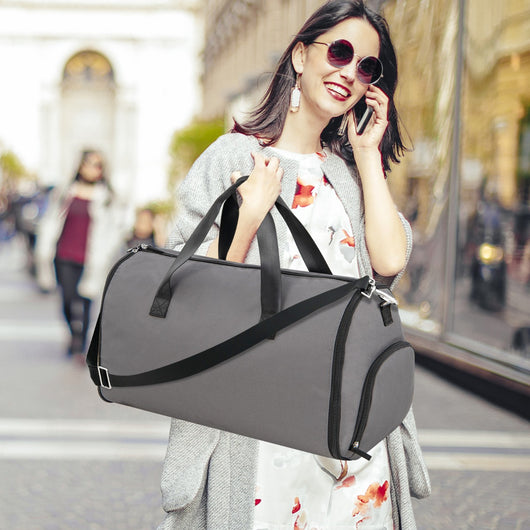 Borsa da viaggio con scomparto per scarpe tracolla regolabile, Borsa per indumenti impermeabile Grigio scuro-Attrezzatura da campeggio