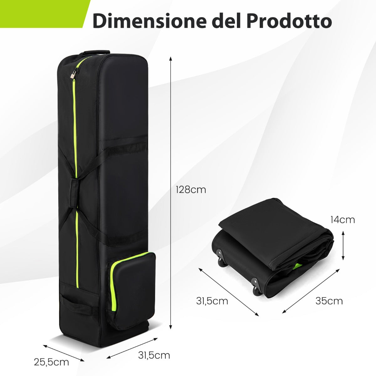 Borsa da viaggio per golf con ruote morbide, Custodia resistente all'usura e impermeabile in oxford con tasca extra-Golf