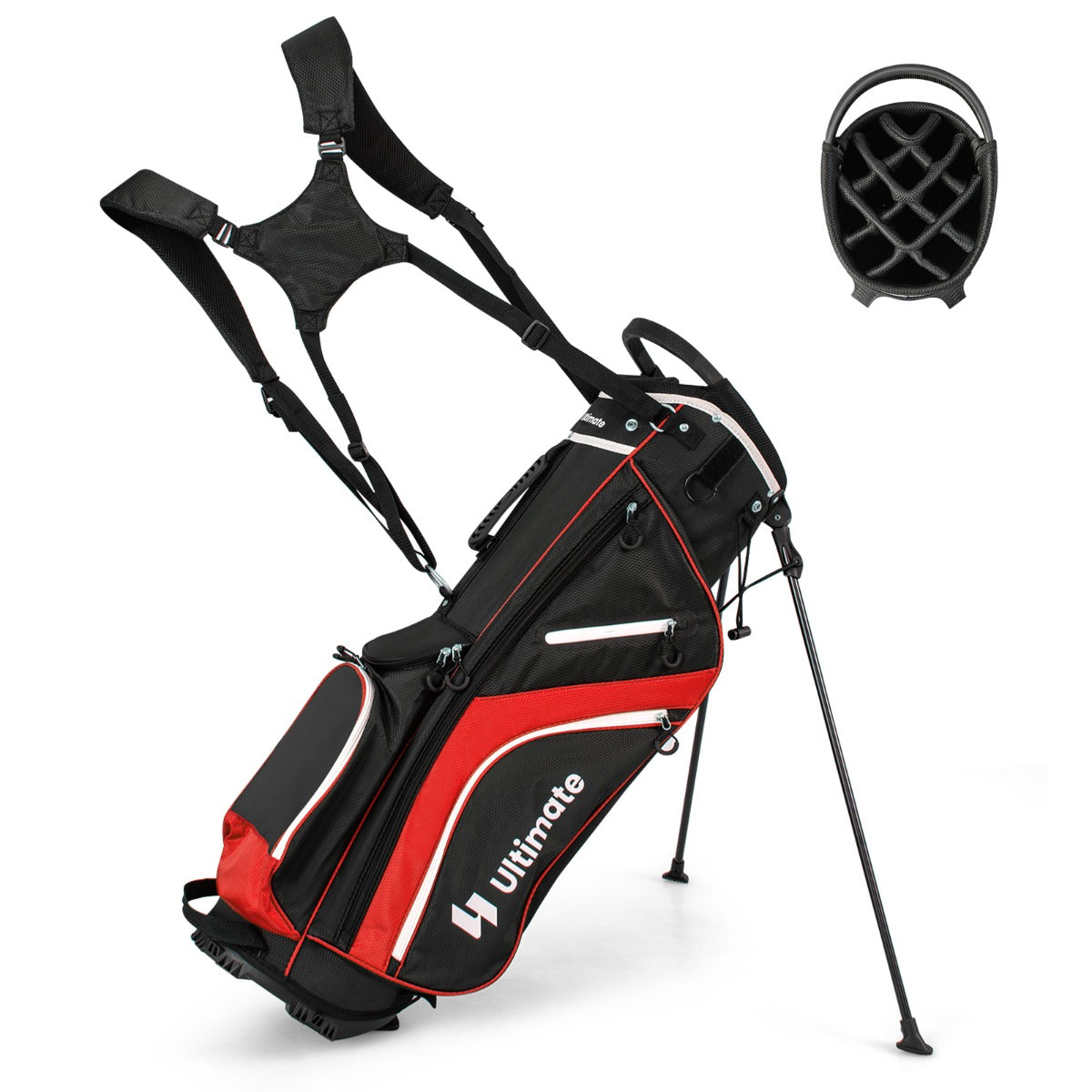 Borsa per mazze da golf con divisori a 14 vie 6 tasche borsa frigo doppia tracolla, Borsa da golf con supporto Rosso-Golf