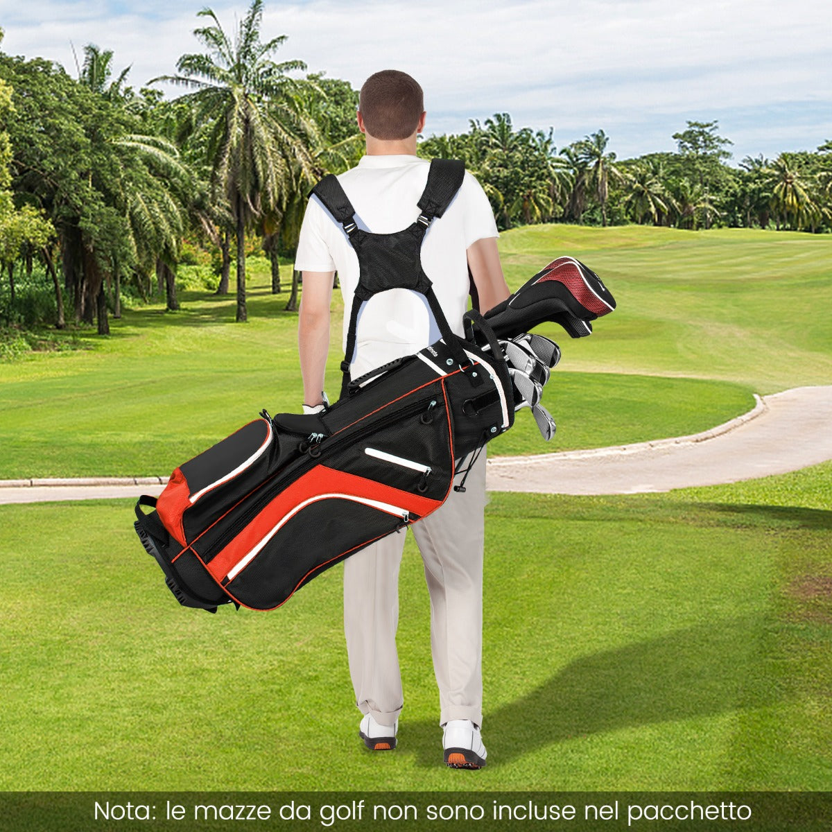 Borsa per mazze da golf con divisori a 14 vie 6 tasche borsa frigo doppia tracolla, Borsa da golf con supporto Rosso-Golf