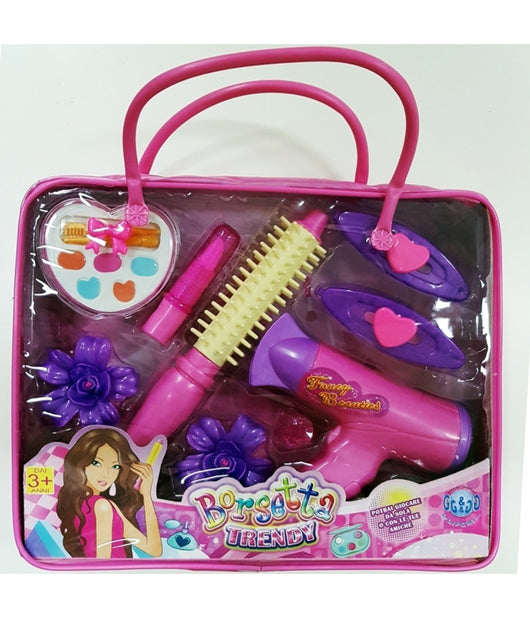Borsetta Trendy Beauty Phon Ferro Spazzola Mollette Trucco Finto Gioco Bambine         
