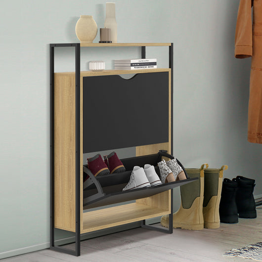 IDMarket - BOSTON Mueble zapatero de 2 puertas con estante superior de diseño industrial