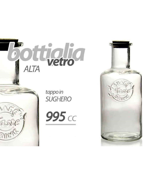 Trade Shop - Bottiglia Alta In Vetro 995 Cc Tappo In Sughero Stile Vintage Decorata 728297 -