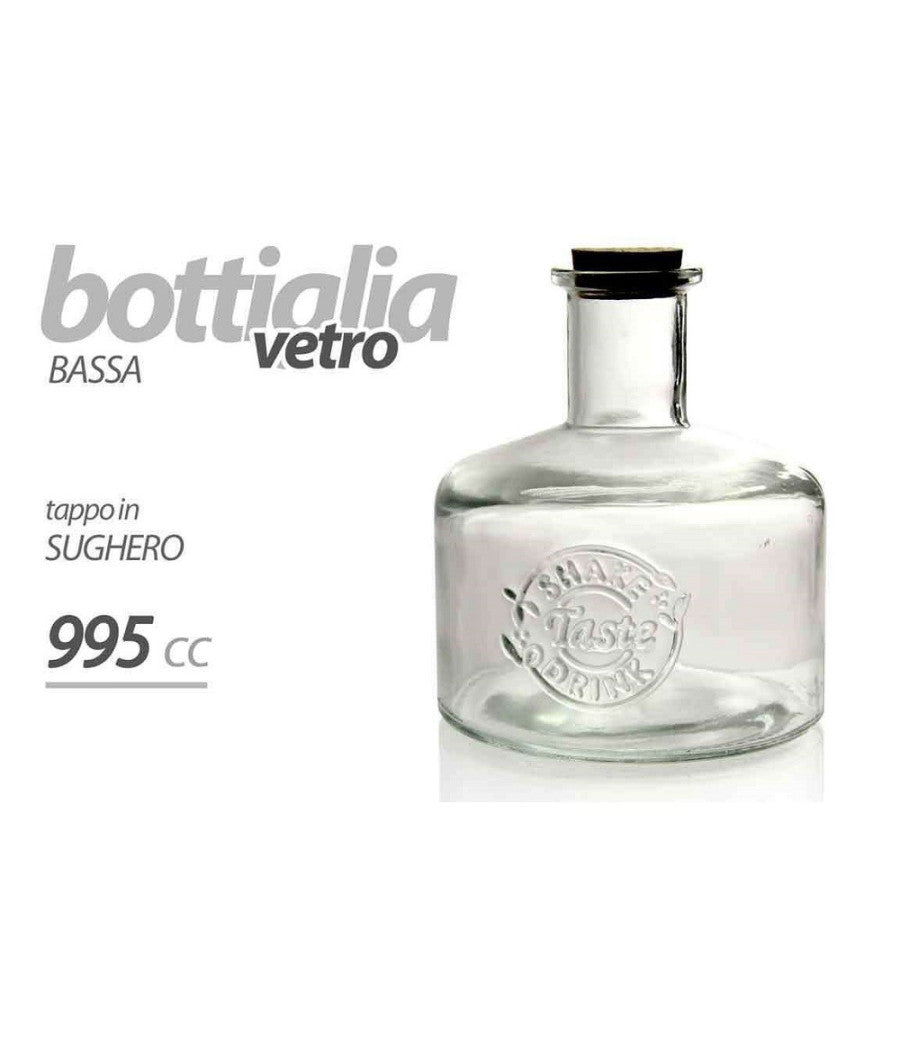 Bottiglia Bottiglietta Bassa Vetro Tappo Sughero Bomboniera 995cc Decorata 728280         