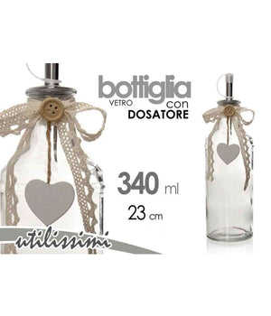 Bottiglia Con Dosatore Olio / Aceto In Vetro Decoro Cuore 23 Cm 340 Ml 740909         
