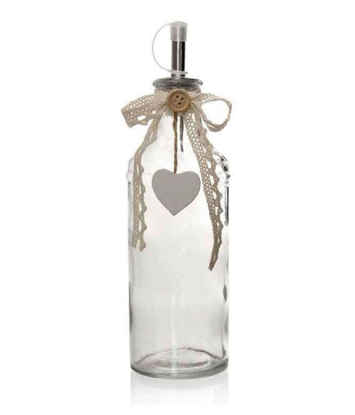 Bottiglia Con Dosatore Olio / Aceto In Vetro Decoro Cuore 23 Cm 340 Ml 740909         
