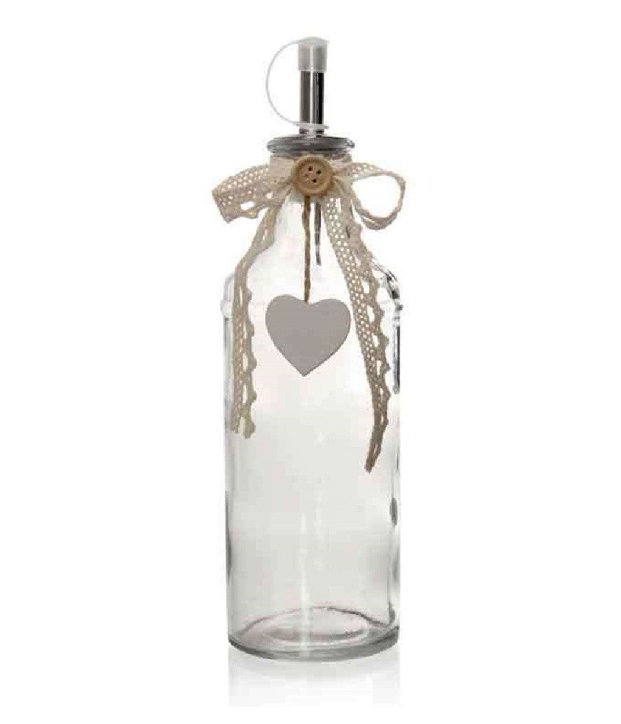 Bottiglia Con Dosatore Olio / Aceto In Vetro Decoro Cuore 23 Cm 340 Ml 740909         