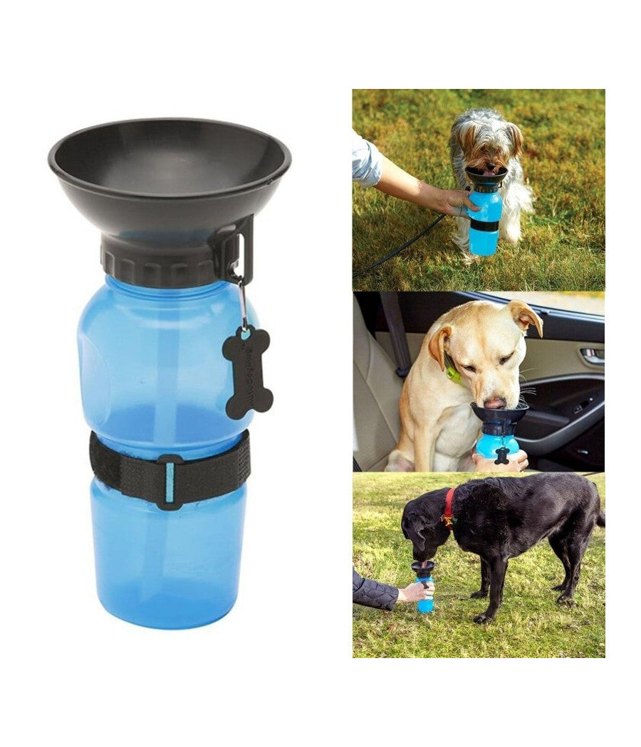 Bottiglia Dispenser Acqua 400 Ml Cane Cani Gatto Gatti Con Ciotola Da Viaggio         