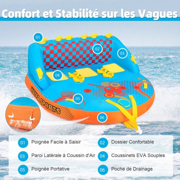 Boa gonfiabile trainata per 3 persone portata 300 kg gommone trainabile copertura in nylon con 2 punti di traino 193 x 189 x 82 cm 20_0007929