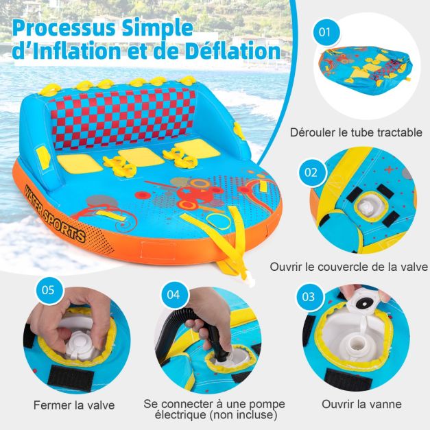 Boa gonfiabile trainata per 3 persone portata 300 kg gommone trainabile copertura in nylon con 2 punti di traino 193 x 189 x 82 cm 20_0007929