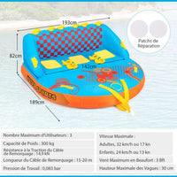 Boa gonfiabile trainata per 3 persone portata 300 kg gommone trainabile copertura in nylon con 2 punti di traino 193 x 189 x 82 cm 20_0007929