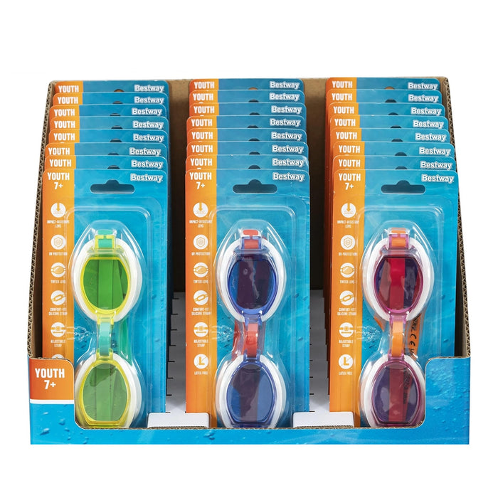 Trade Shop - Box 24 Pz Occhiali Da Nuoto Piscina Per Bambini Ragazzi 7+ Anni Da 3 Colori 30217 -