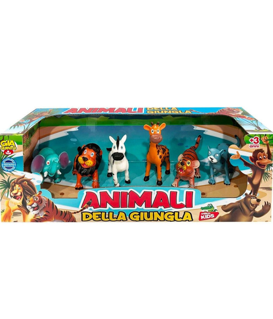 Box Animali Della Giungla 6 Pezzi Giocattoli Per Bambini Colori Brillanti 3+         