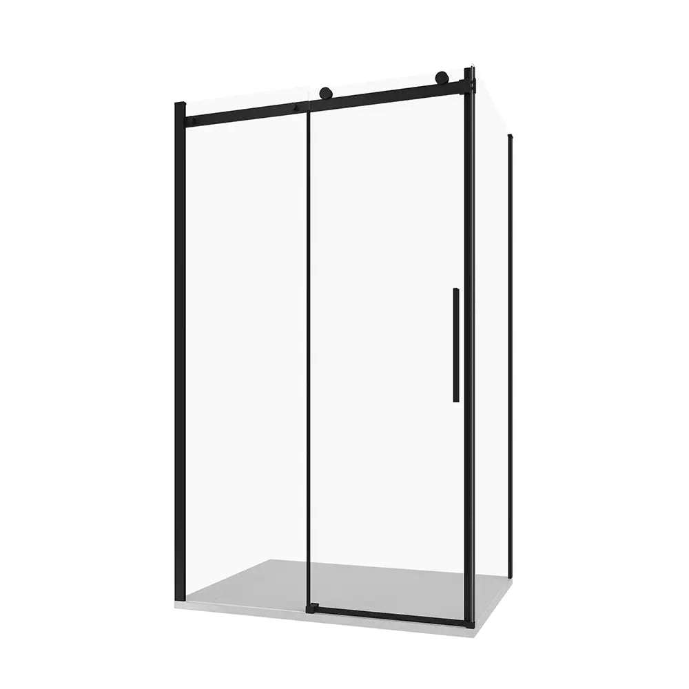 Box doccia 90x100 cm scorrevole vetro 8mm trasparente profili nero opaco h195cm | Creta