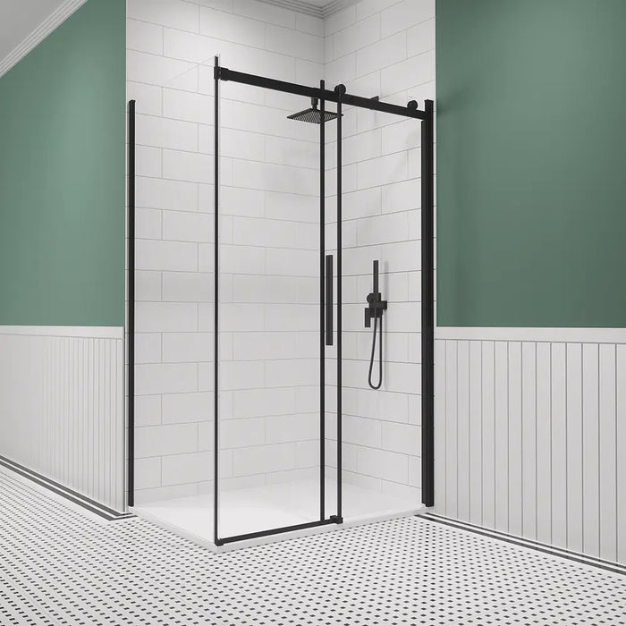 Box doccia 90x140 cm scorrevole vetro 8mm trasparente profili nero opaco h195cm | Creta