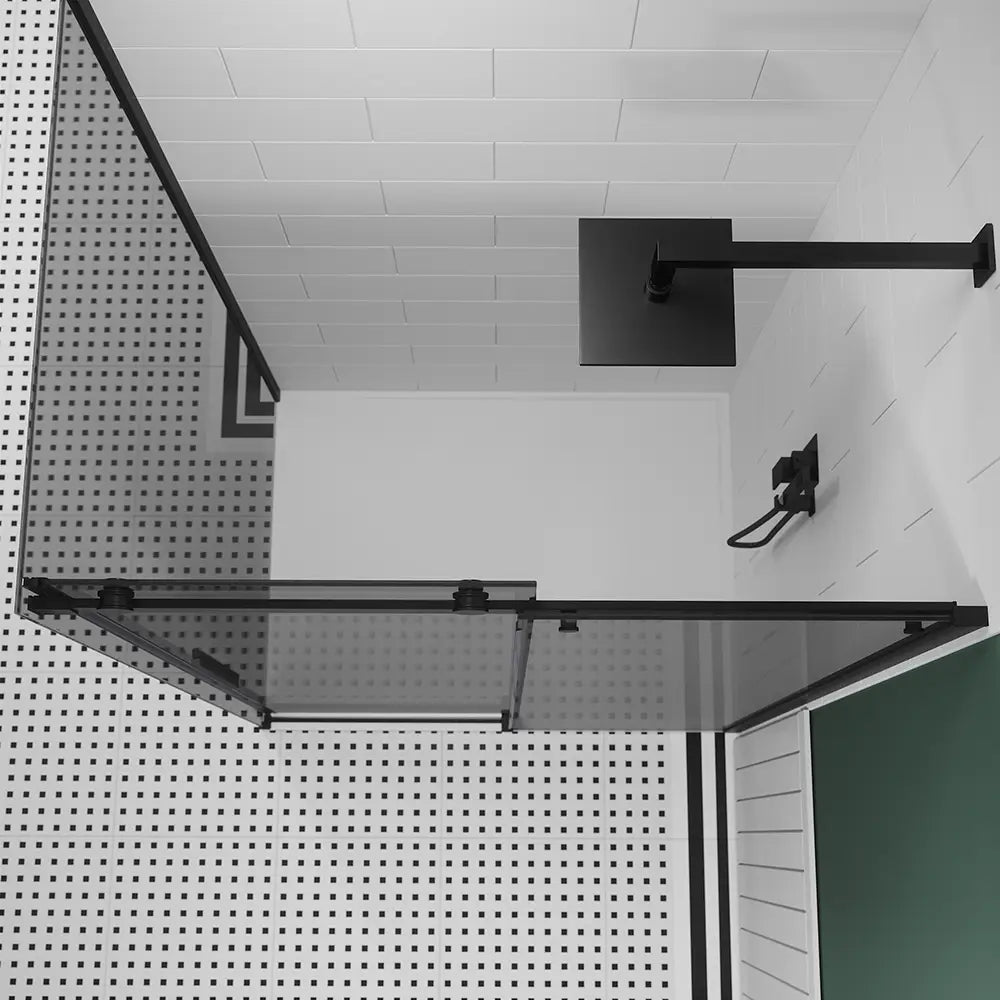Box doccia 90x150 cm scorrevole vetro 8mm fumé profili nero opaco h195cm | Creta