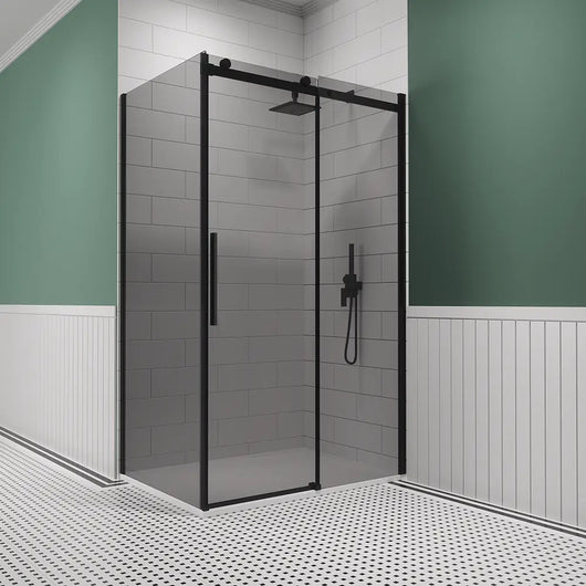 Box doccia 90x110 cm scorrevole vetro 8mm fumé profili nero opaco h195cm | Creta