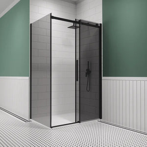 Box doccia 80x110 cm scorrevole vetro 8mm fumé profili nero opaco h195cm | Creta