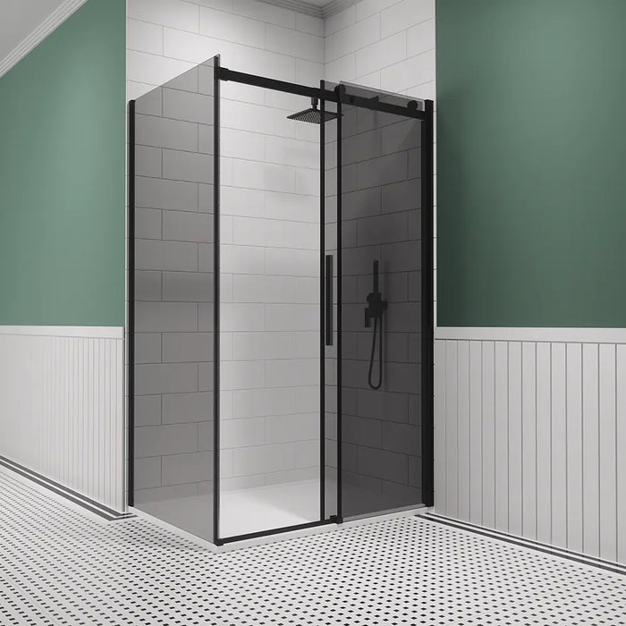 Box doccia 90x120 cm scorrevole vetro 8mm fumé profili nero opaco h195cm | Creta