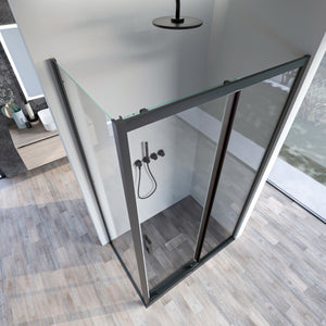 Box doccia due lati apertura scorrevole profili neri 6mm h195 agata, misura 75x110