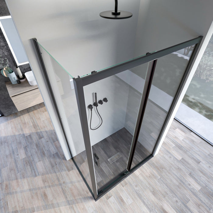 Box doccia due lati apertura scorrevole profili neri 6mm h195 agata, misura 80x140