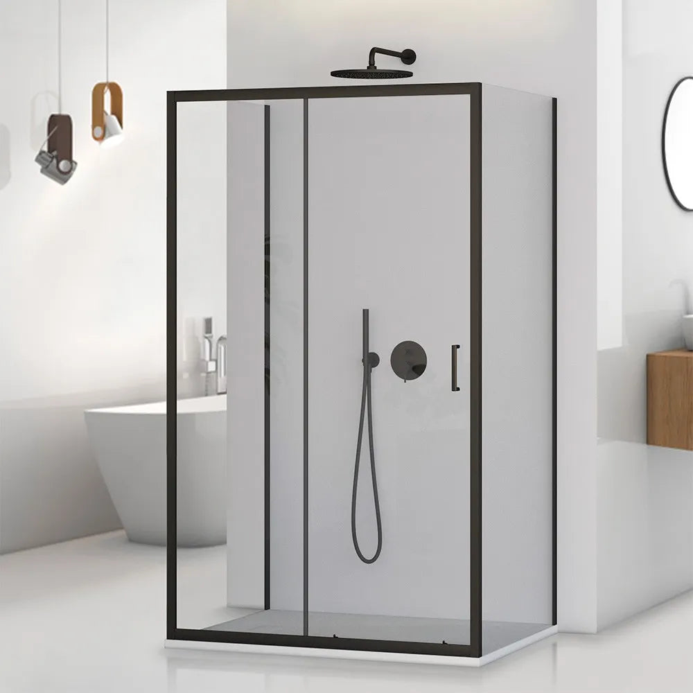 Box doccia 3 lati 80x140x80 nero opaco con porta scorrevole  Tay