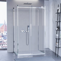 Box doccia tre lati porta scorrevole trasparente h195cm 8mm anticalcare euclide, misura 90x140x90