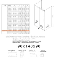 Box doccia tre lati porta scorrevole trasparente h195cm 8mm anticalcare euclide, misura 90x140x90