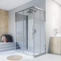 Box doccia cromato 3 lati 70x90x70cm con doppio scorrevole e vetro 6mm trasparente h185cm | Tonga