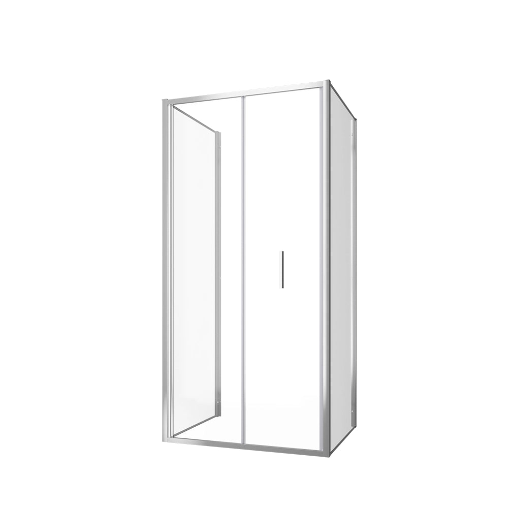 Box doccia tre lati 80x90x80cm con porta a libro profili cromati e vetro 6mm trasparente h190 | Portofino